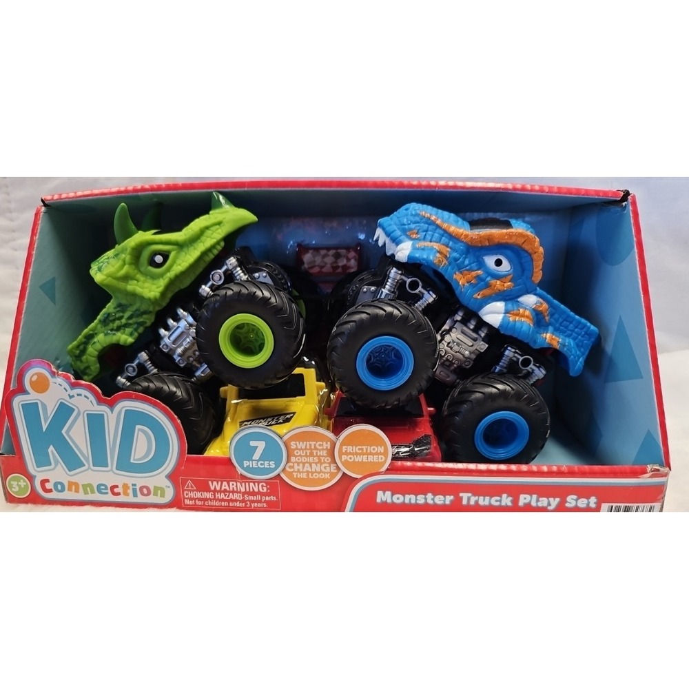 Kid Connection Monster Truck Play Set 7 Pieces with 2 Trucks NEW IN BOX!